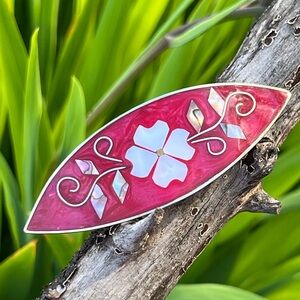 Vintage Alpaca Mexico Silver Abalone & Mother of Pearl Inlaid Hair Barrette